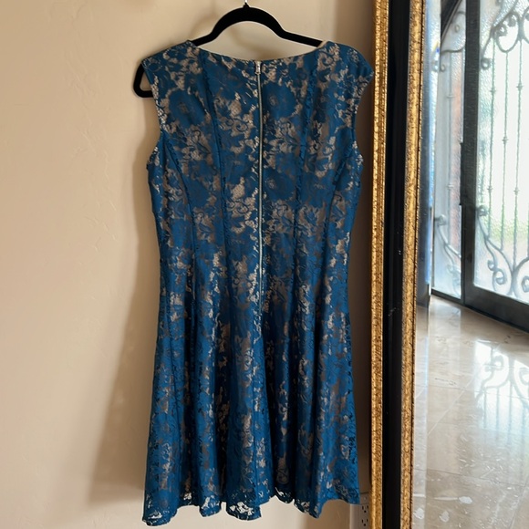 Danny and Nicole Teal Lace Fit and Flare Midi Dress - Picture 6 of 11